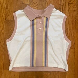 Pink, blue, and yellow sweater vest.